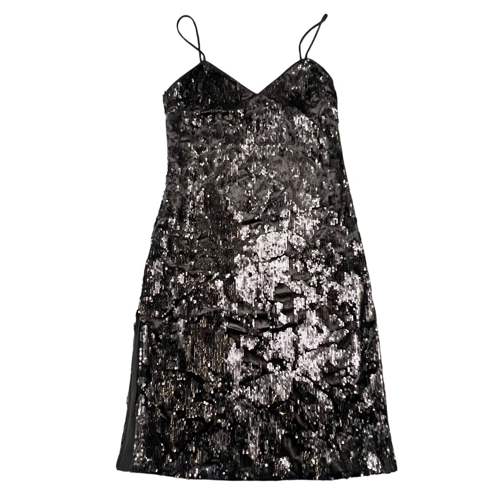 LPA Revolve Black Sequin Spaghetti Strap V-Neck Mini Dress Medium LBD Night‎ Out